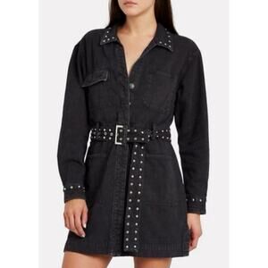 Current/Elliott Debbie Studded Western Gray Denim Shirt Dress Size XL Preloved